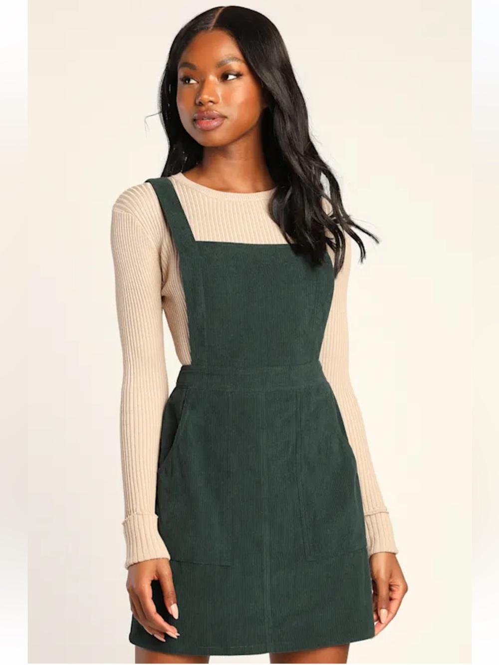 NWT Lulus Embracing Autumn Emerald Green Corduroy Pinafore Mini Dress